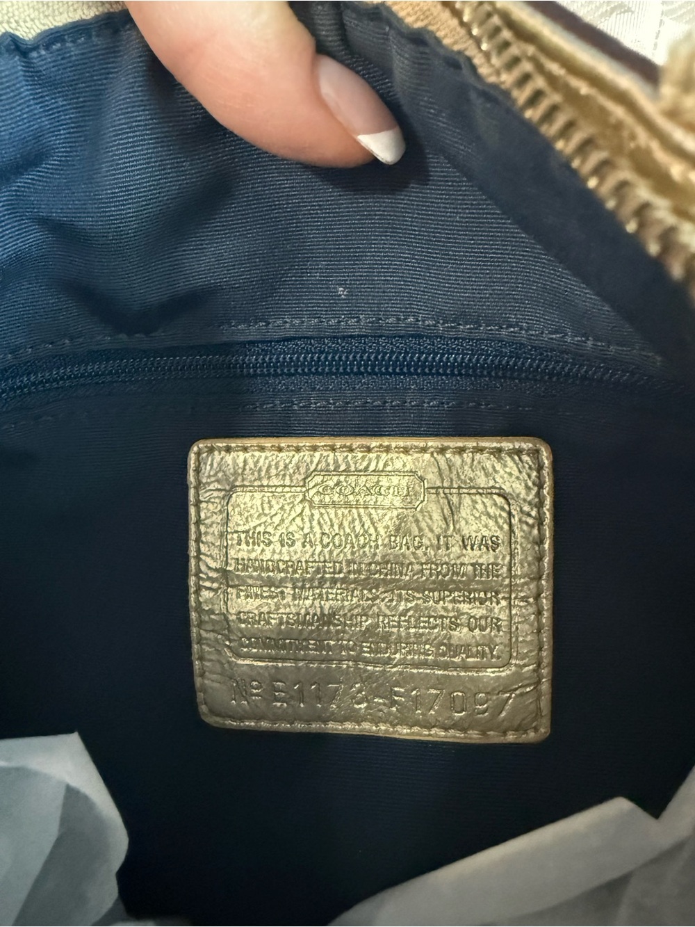 Coach Blue Graffiti Script Tote Bag Gold Trim Heart Charm Zip Top Purse - Picture 10 of 10